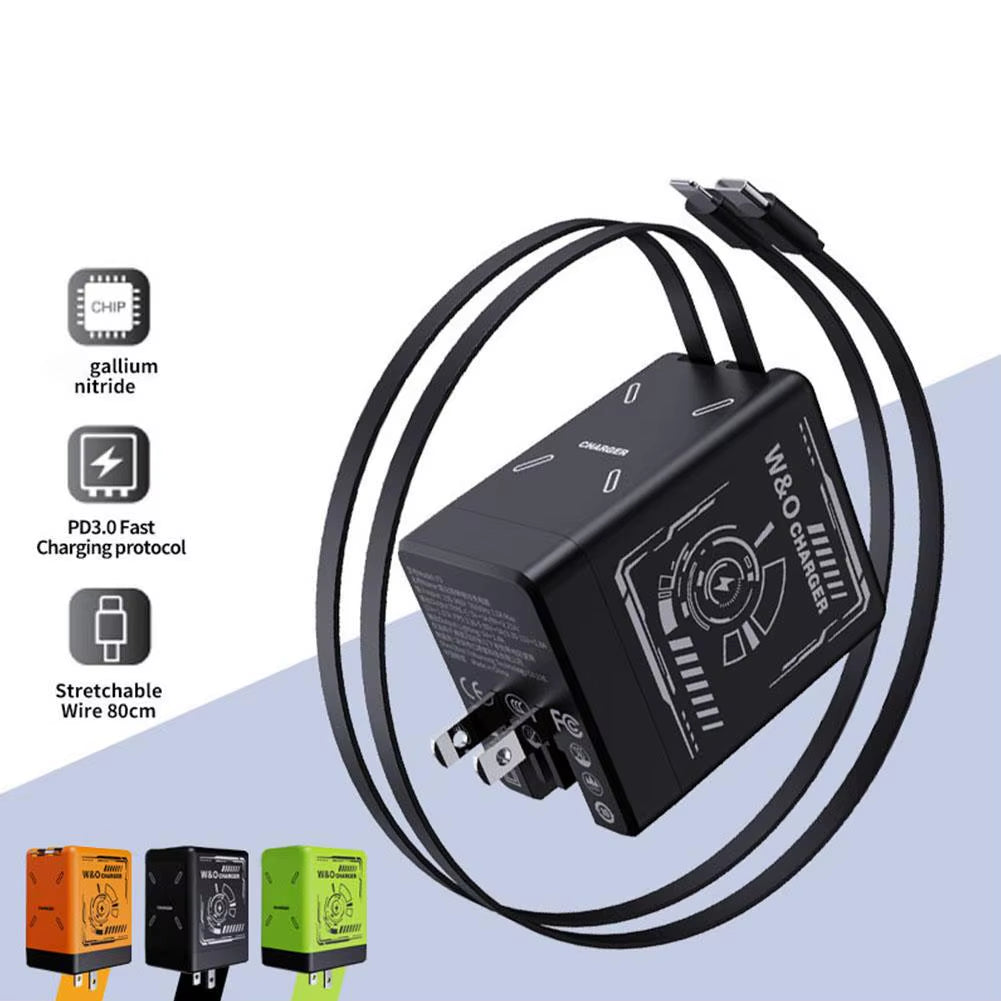 Dual PD+USB Smart Charger 2 in 1 Gan Charger Compatible 120W Retractable Fast Charging Charger for Smartphone