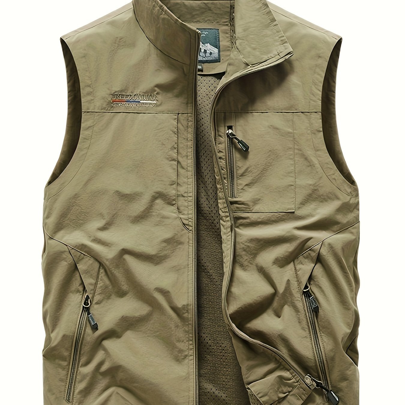 Zipper Pockets Cargo Vest, Men's Casual Outwear Stand Collar Zip Up Vest For Spring Summer Outdoor Fishing Photography