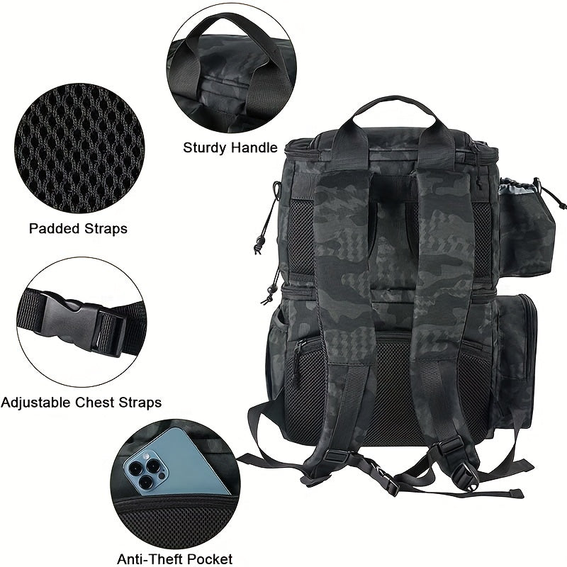 Fishing Tackles Storage Backpack With Cooler, Large Fishing Bag With Rod Holders, Outdoor Camping Hiking Portable Tactical Sports Bag