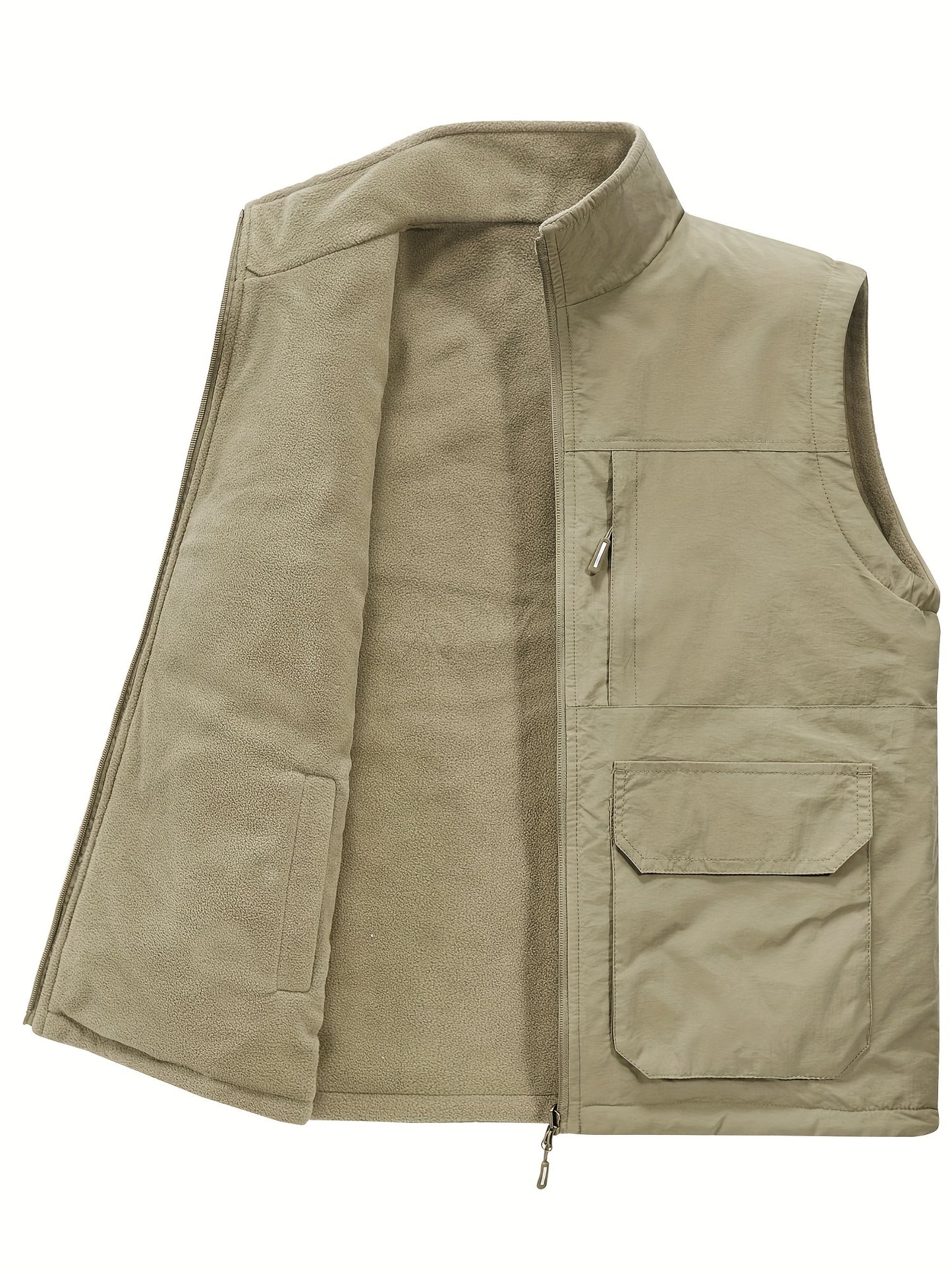 Multi Pockets Reversible Cargo Vest, Men's Casual Outwear Stand Collar Zip Up Vest For Outdoor Fishing Photography