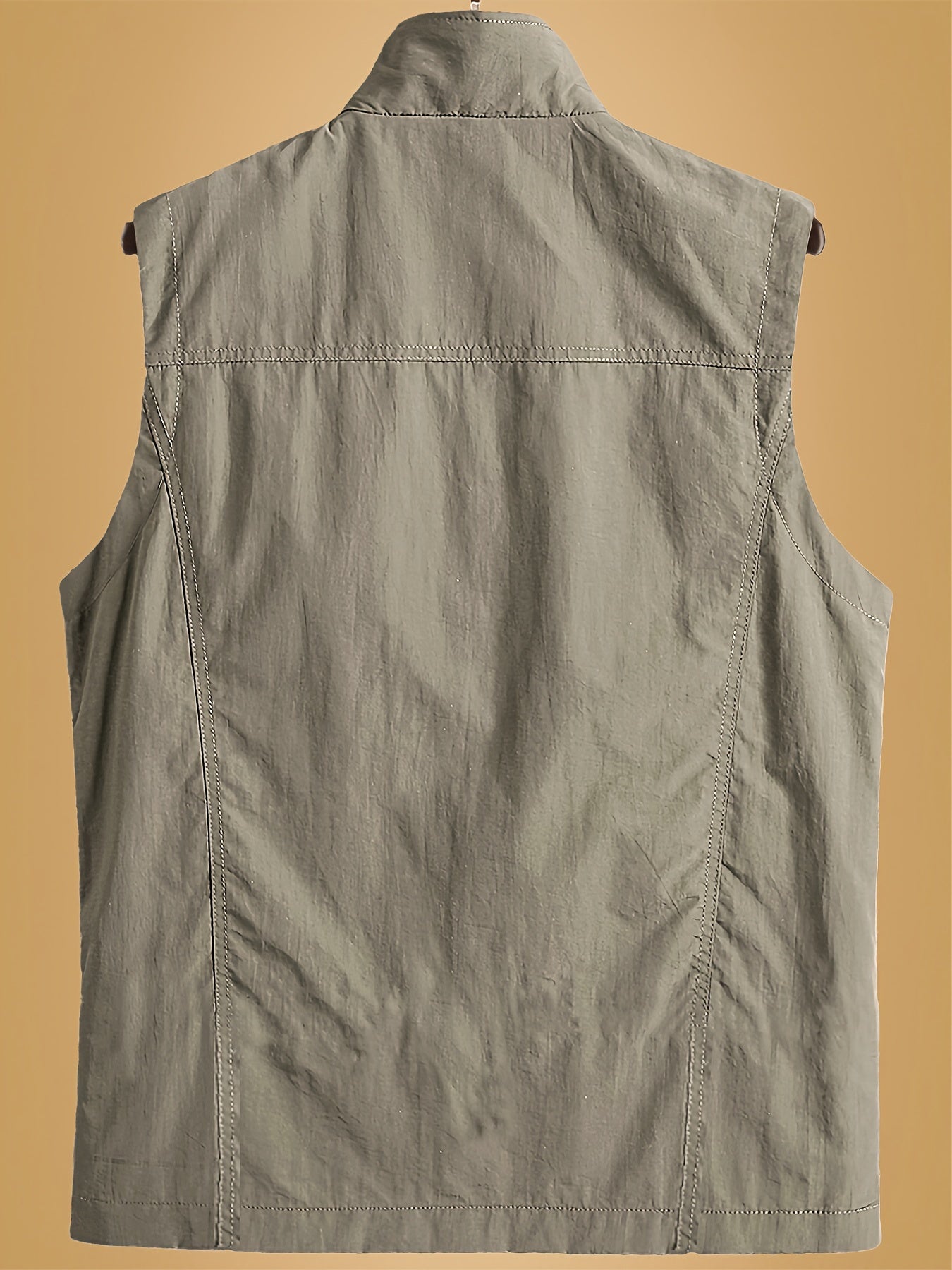 Solid Casual Nylon Men's Zip Up Sleeveless Vest Jacket, Men's Breathable Summer Outdoor Jacket With Multiple Zipper Pockets, Hiking Fishing Camping