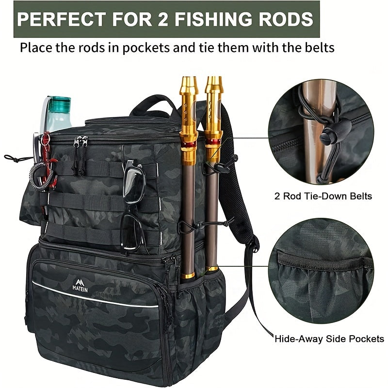 Fishing Tackles Storage Backpack With Cooler, Large Fishing Bag With Rod Holders, Outdoor Camping Hiking Portable Tactical Sports Bag