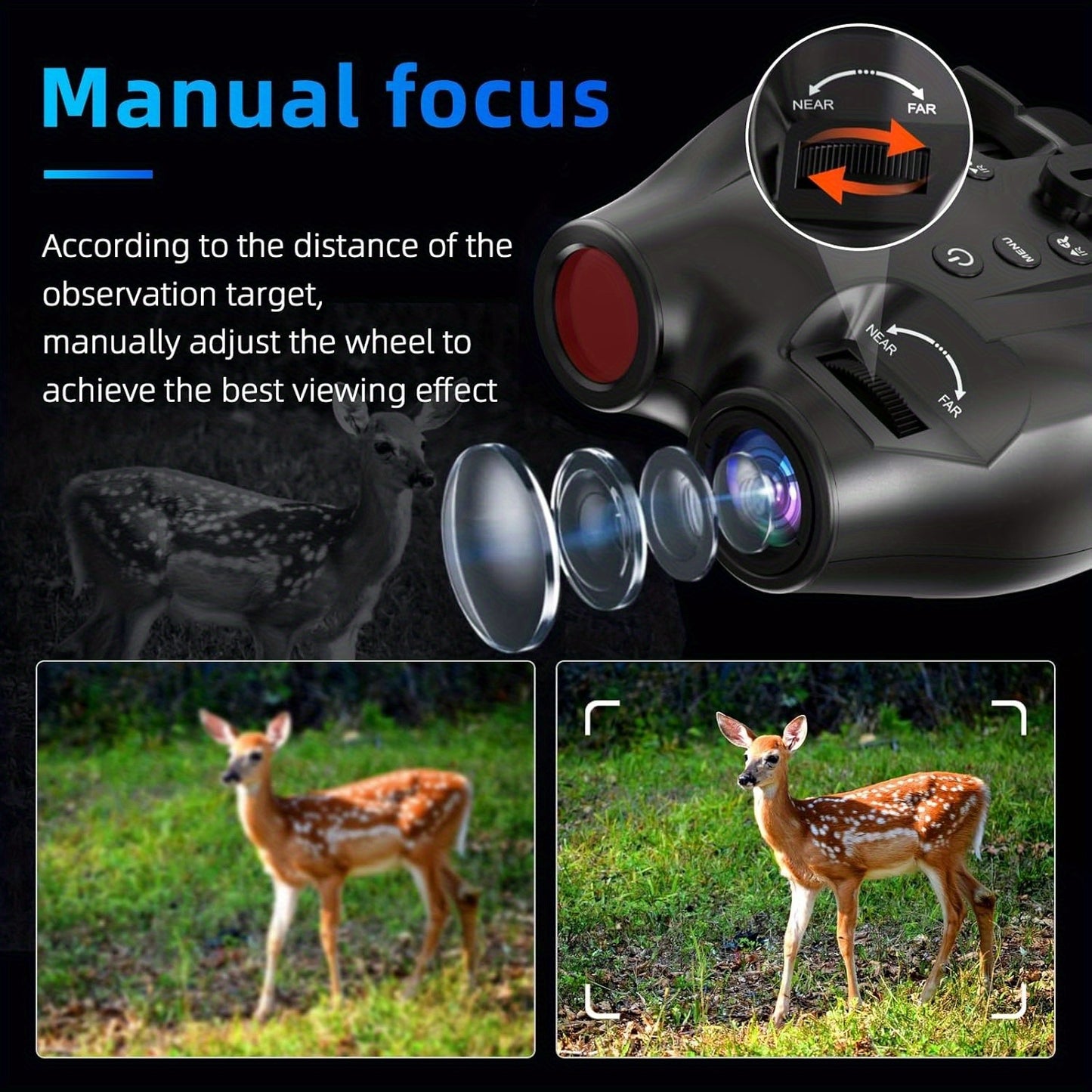 Night Vision Binoculars, Night Vision Goggles, Infrared Night Vision, HD Display Screen, Photo and Video Storage on 32GB TF Card, Head Mounted Hunting Binoculars for Travel & Outdoor Hunting