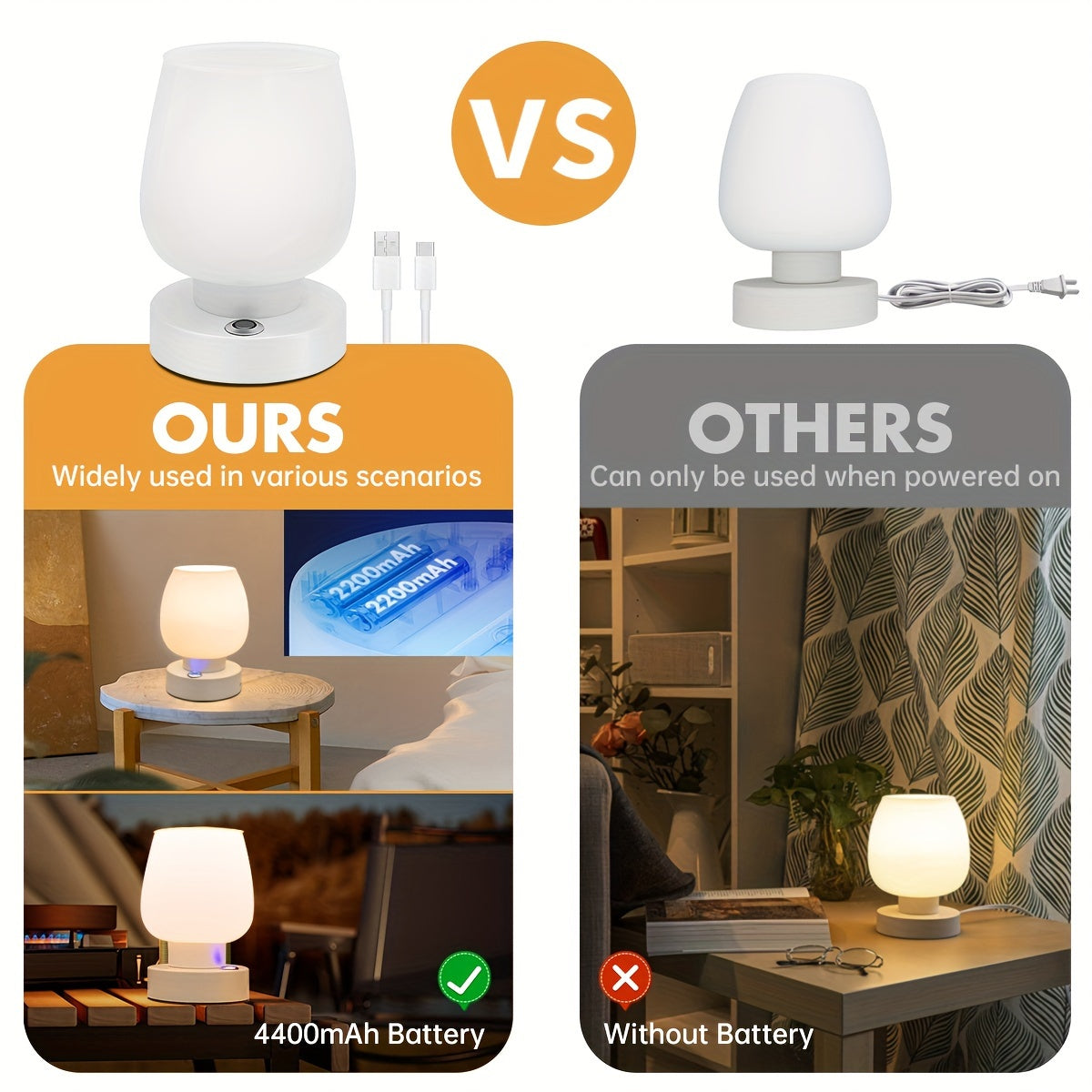 Rechargeable LED Desk Lamp with 3 Color Modes, Adjustable Brightness, Eye-Care Reading Light for Bedroom and Office