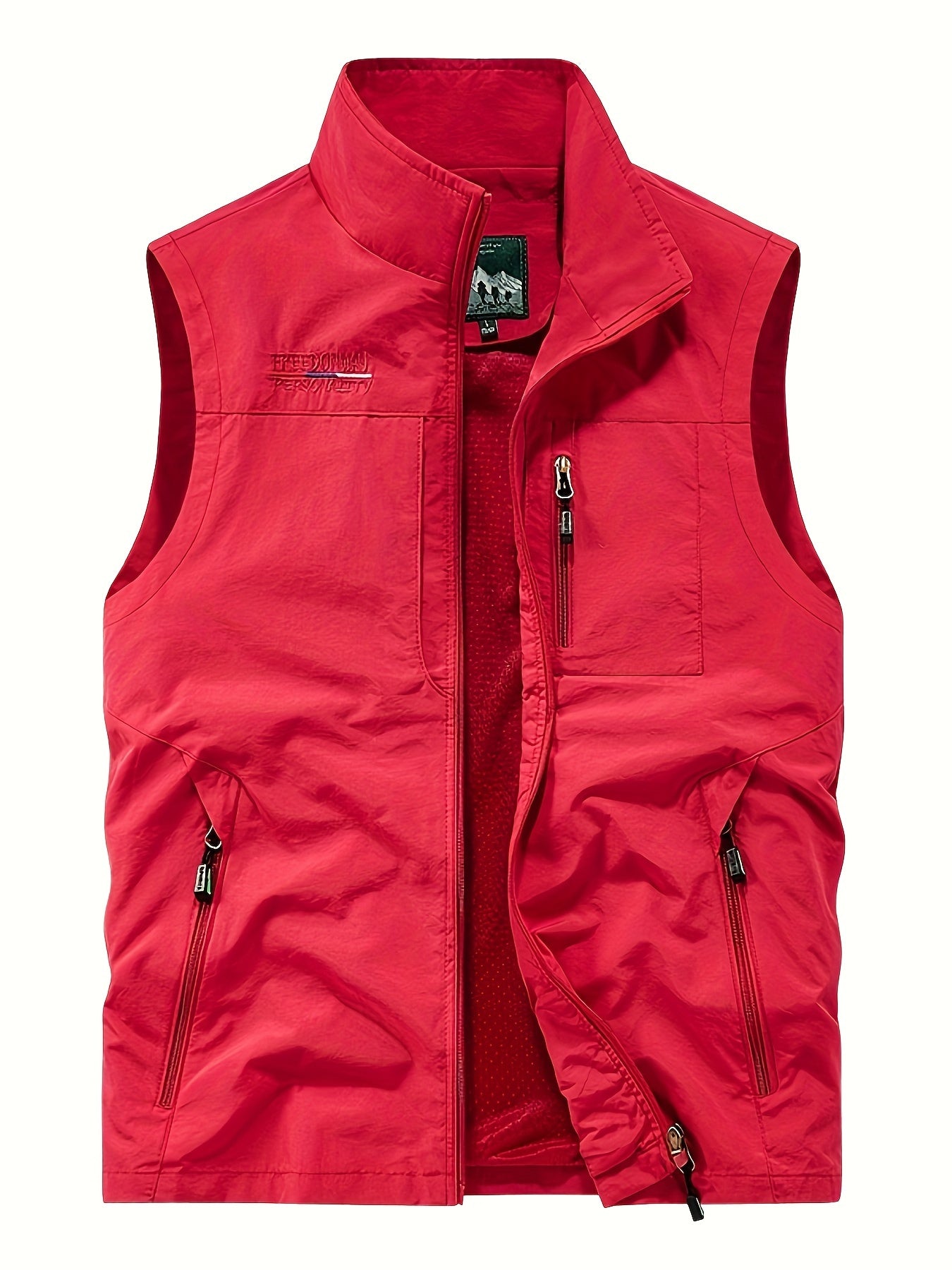 Zipper Pockets Cargo Vest, Men's Casual Outwear Stand Collar Zip Up Vest For Spring Summer Outdoor Fishing Photography