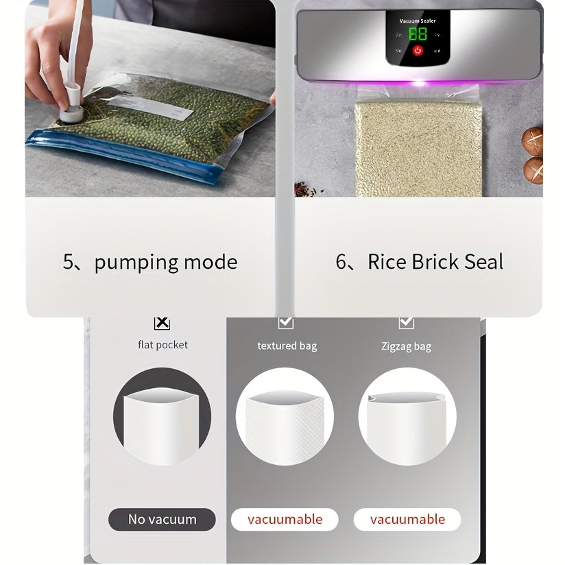USB Rechargeable Automatic Vacuum Sealer with LED Display - Portable Food Storage Solution for Camping, Hunting & Kitchen Use, Ideal Mother'S Day & Christmas Gift, Outdoor Food Storage|Automatic Sealing Machine|Durable Constr