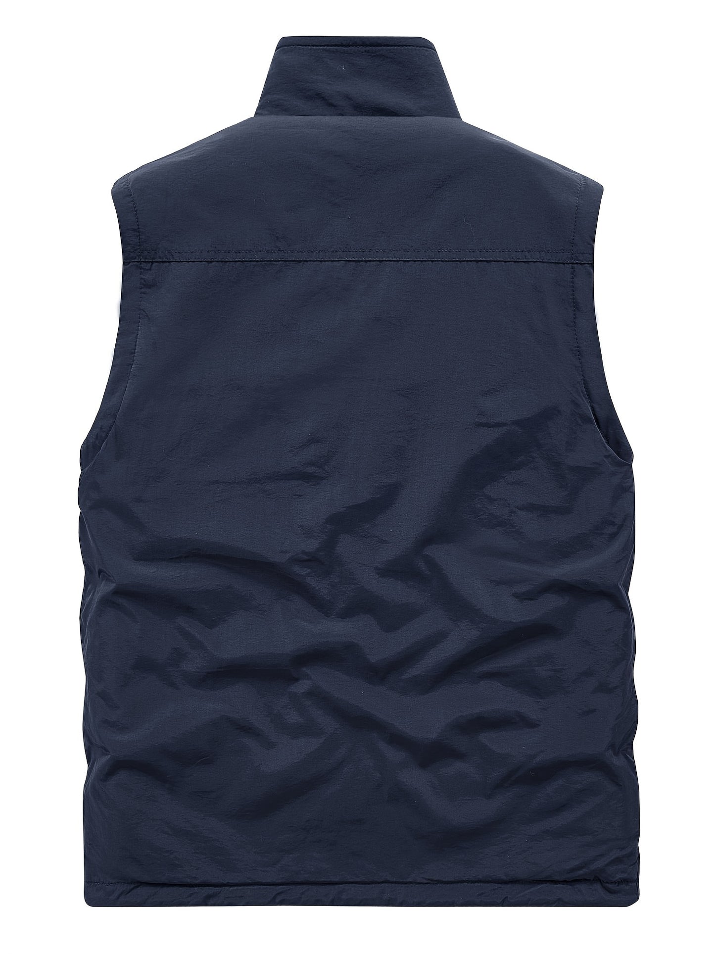 Multi Pockets Reversible Cargo Vest, Men's Casual Outwear Stand Collar Zip Up Vest For Outdoor Fishing Photography
