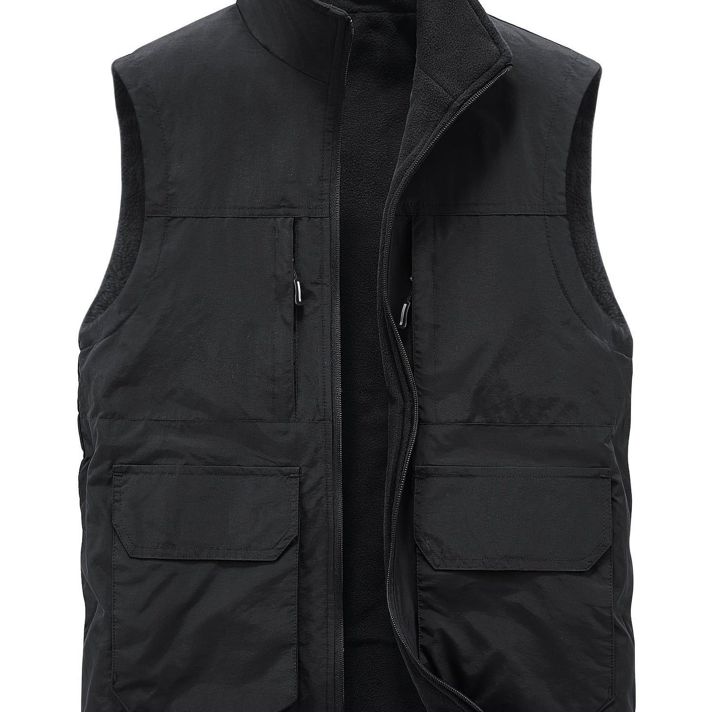 Multi Pockets Reversible Cargo Vest, Men's Casual Outwear Stand Collar Zip Up Vest For Outdoor Fishing Photography