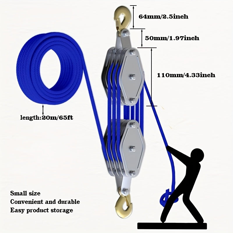 Upgraded Rope Pulley Lifter, 8:1 Elevating Force Pulley Set and Sliding System, Heavy-Duty Load Capacity, 19.81 meter Rope Lifting Machine for Hunting Garage Warehouse