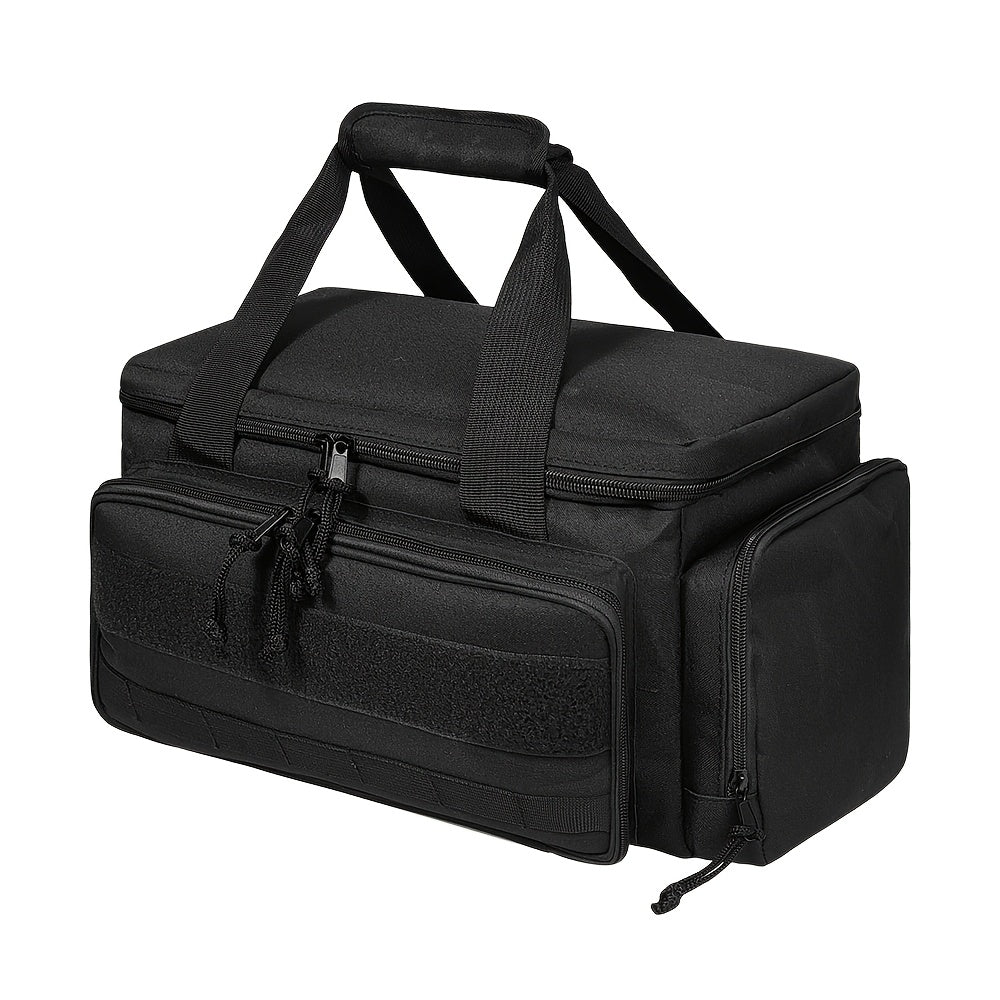 Heavy-duty 14-inch tactical tool bag with scratch-resistant bottom, durable black work case suitable for electricians, maintenance personnel, and craftsmen - essential multi-compartment tool storage pouch