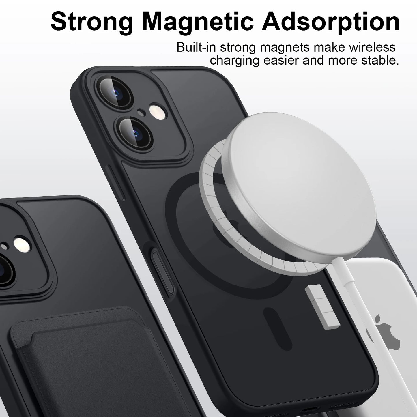 Luxury Magnetic Matte Translucent Armor Shockproof Case for Iphone 11 12 13 14 15 16 for Magsafe Wireless Charge Cover
