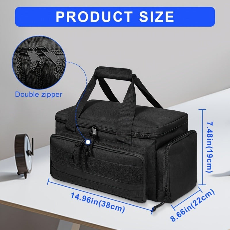 Heavy-duty 14-inch tactical tool bag with scratch-resistant bottom, durable black work case suitable for electricians, maintenance personnel, and craftsmen - essential multi-compartment tool storage pouch
