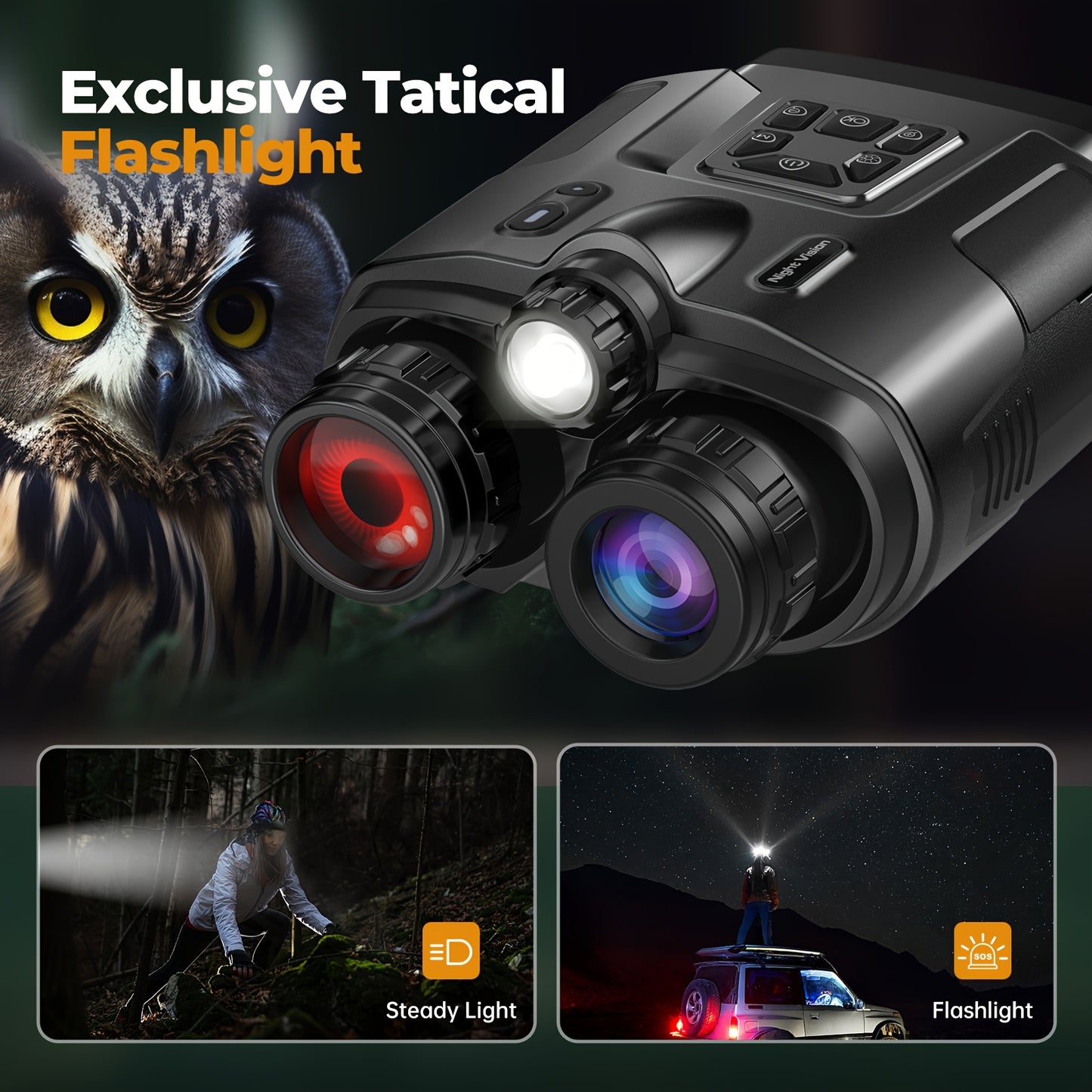 Upgraded 8x 4K Ultra HD Digital Night Vision Binoculars, 3-inch High Resolution Display, 5000mAh Battery And Safe And Reliable Tactical Flashlight - Perfect for Outdoor Night Adventures And Wildlife Spotting, Great Gift for M