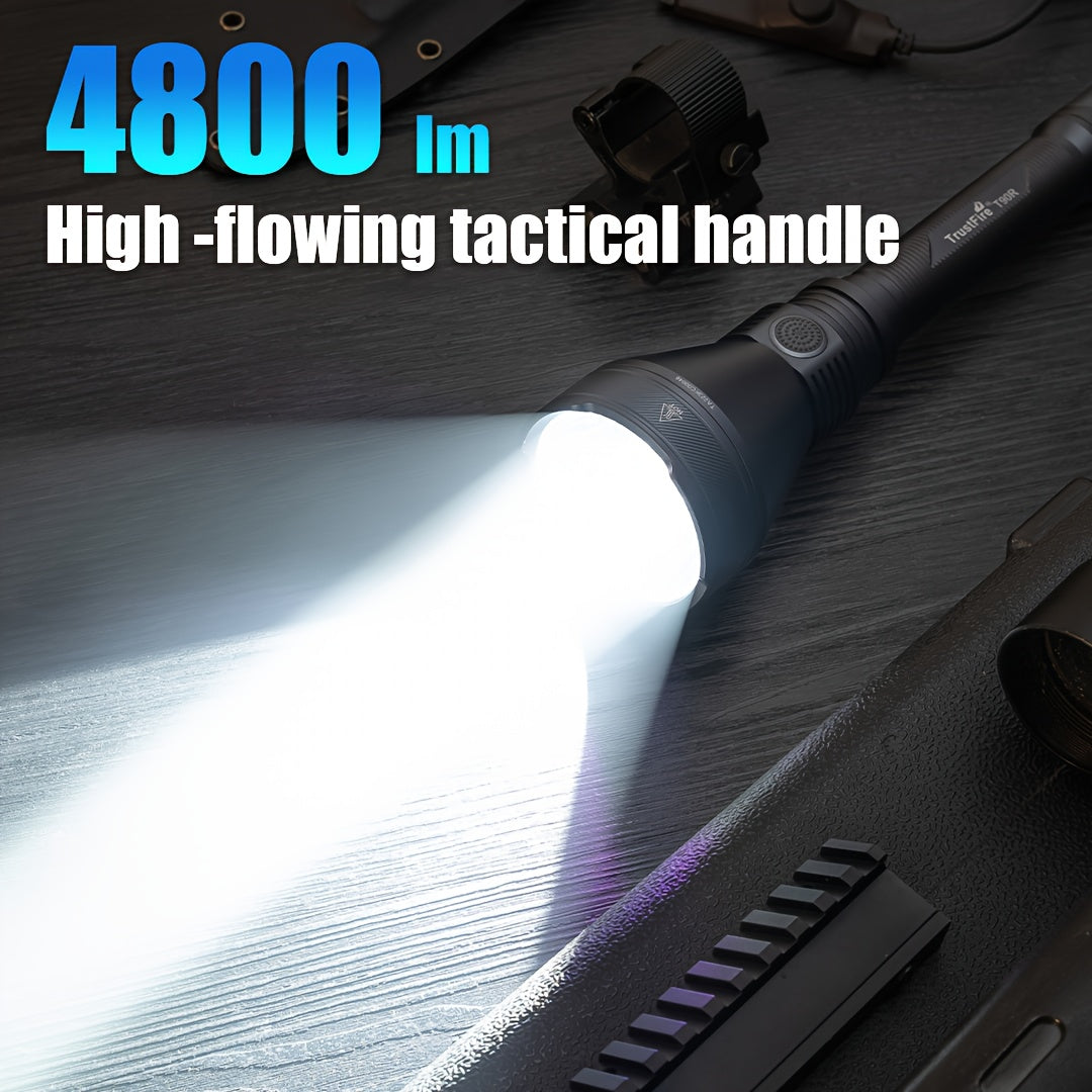 TrustFire T90R 4800 Lumen Tactical Flashlight Rechargeable LED Hunting Flashlight, 1600 Meter USB Rechargeable Tactical Flashlight For Hunting Tactical Flashlight For Search And Rescue Emergency Flashlight Tactical Flashlight