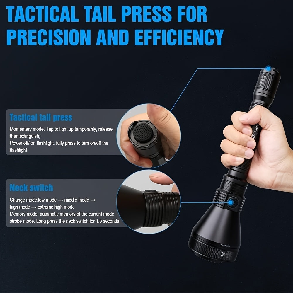 TrustFire T90R 4800 Lumen Tactical Flashlight Rechargeable LED Hunting Flashlight, 1600 Meter USB Rechargeable Tactical Flashlight For Hunting Tactical Flashlight For Search And Rescue Emergency Flashlight Tactical Flashlight