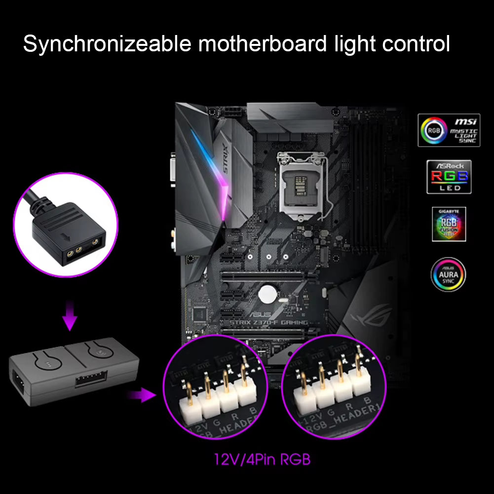 5V/3Pin ADD-RGB to 12V/4PIN Adapter Sync with Motherboard 5V ARGB to 12V RGB Converter Built-In 50 Color Modes