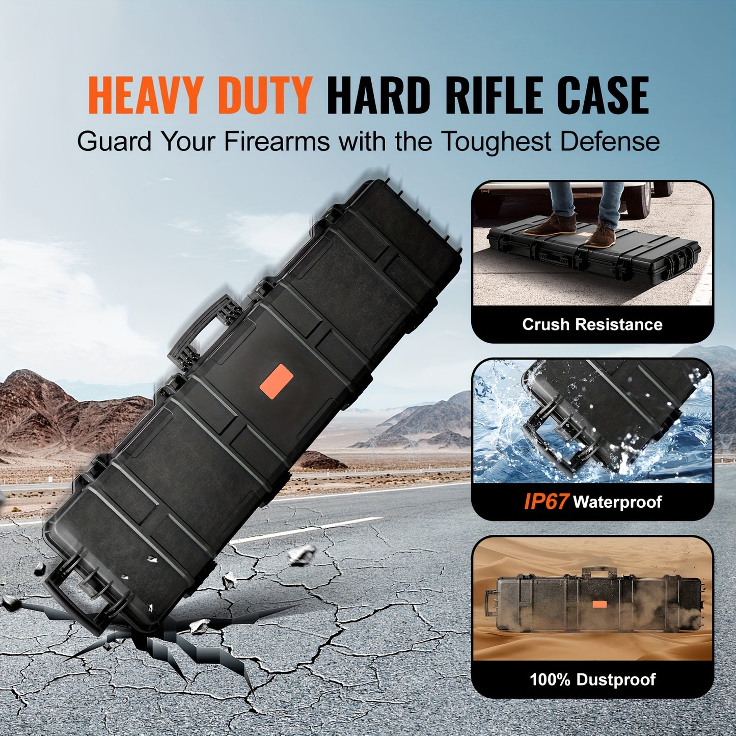 VEVOR 127.0cm Lockable Rifle Case with Wheels, 3-Layer Fully-Protective Foam, High Quality & Crushproof Hard Gun Case for Two Rifles/Shotguns & Airsoft Guns - Hunting & Fishing Gear, Gun Accessories
