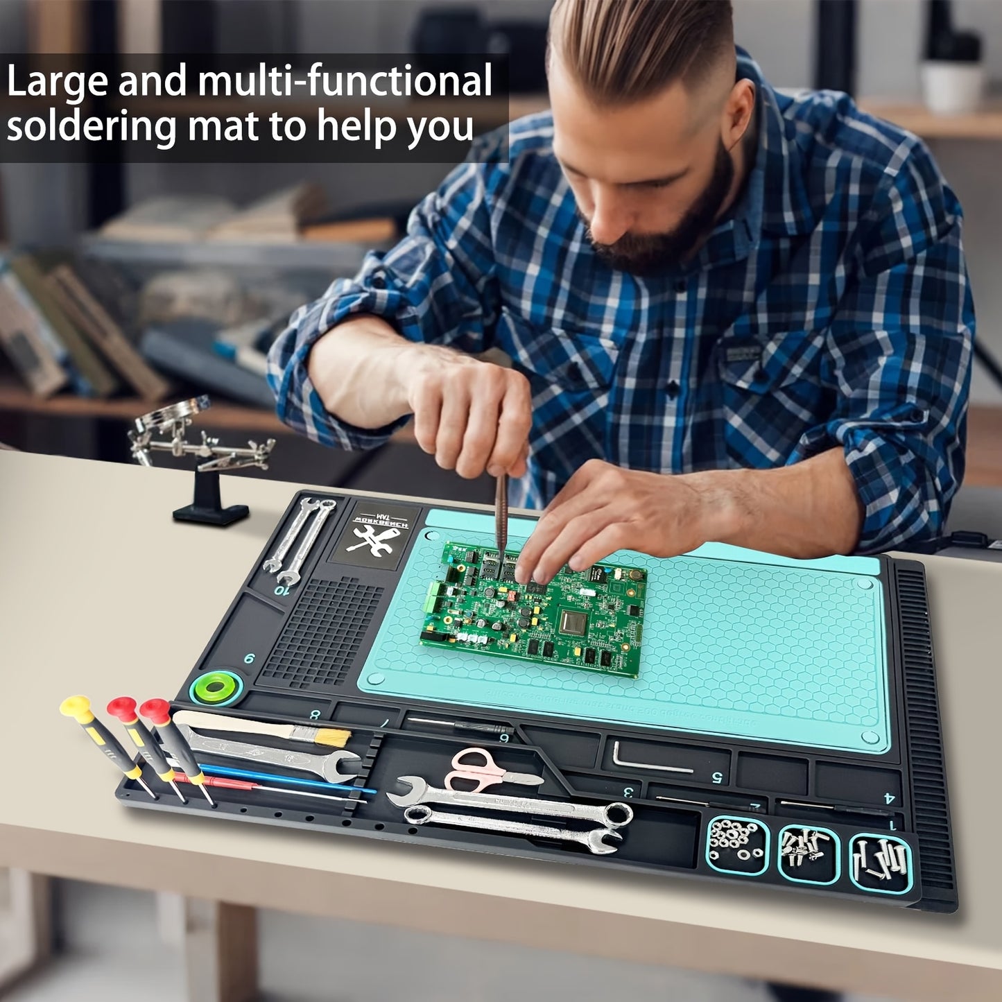 Wholesale Price Silicone/PVC Soldering Mat, Anti-slip Insulation Phone Repair Mat Screw Table Mat Set for Workbench Desk Maintenance Tools Divided Area, Heat Resistant Mat with Magnetic