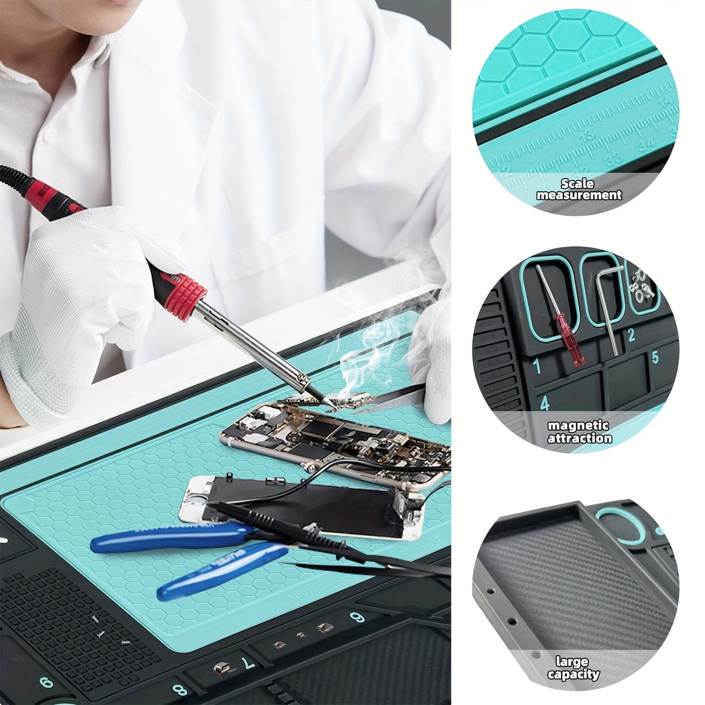 Wholesale Price Silicone/PVC Soldering Mat, Anti-slip Insulation Phone Repair Mat Screw Table Mat Set for Workbench Desk Maintenance Tools Divided Area, Heat Resistant Mat with Magnetic