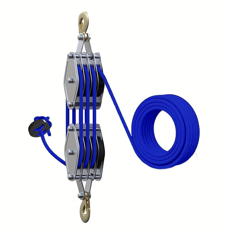 Upgraded Rope Pulley Lifter, 8:1 Elevating Force Pulley Set and Sliding System, Heavy-Duty Load Capacity, 19.81 meter Rope Lifting Machine for Hunting Garage Warehouse