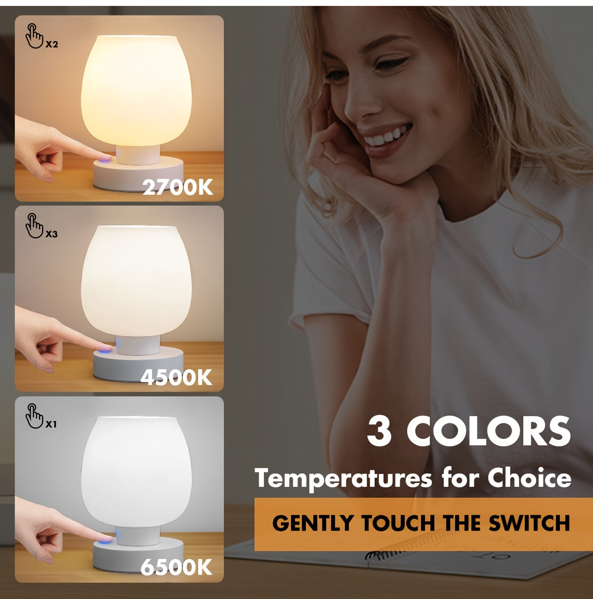 Rechargeable LED Desk Lamp with 3 Color Modes, Adjustable Brightness, Eye-Care Reading Light for Bedroom and Office