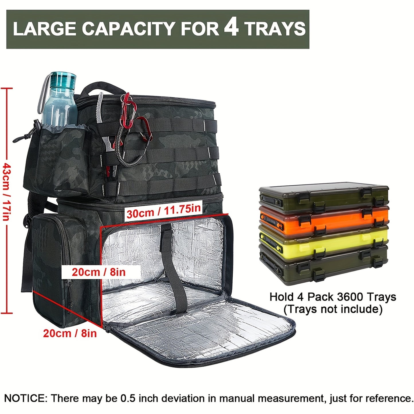 Fishing Tackles Storage Backpack With Cooler, Large Fishing Bag With Rod Holders, Outdoor Camping Hiking Portable Tactical Sports Bag