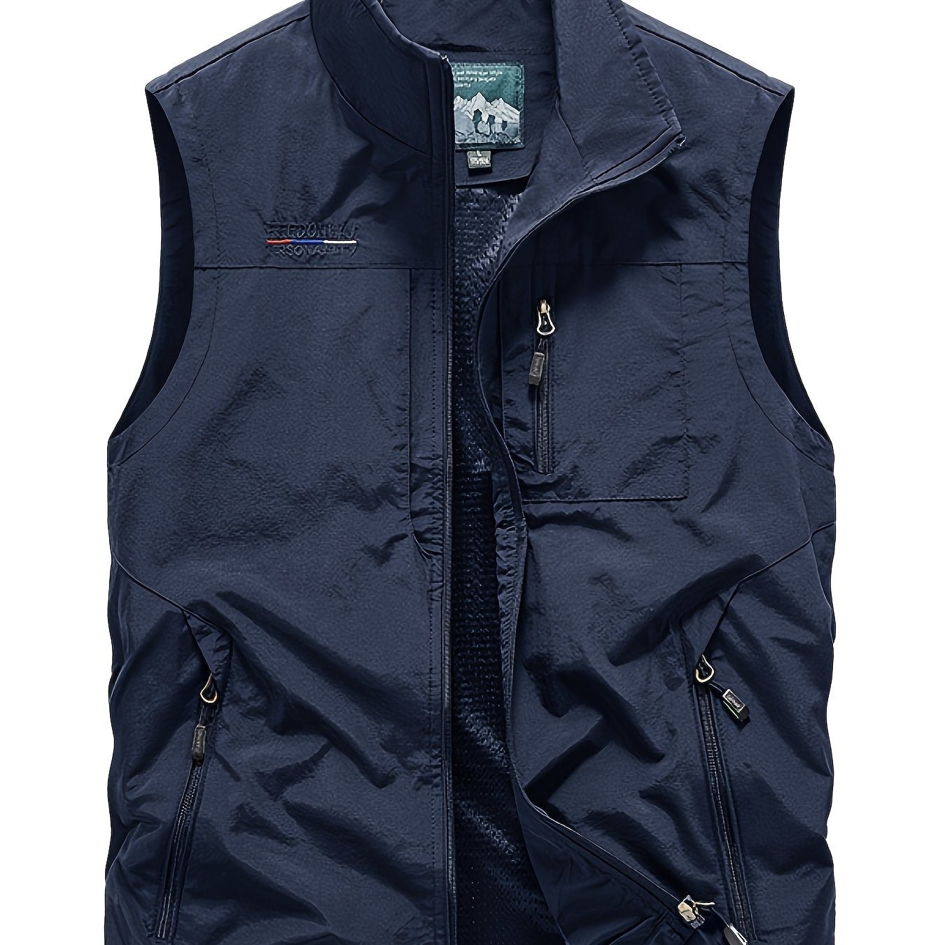 Zipper Pockets Cargo Vest, Men's Casual Outwear Stand Collar Zip Up Vest For Spring Summer Outdoor Fishing Photography