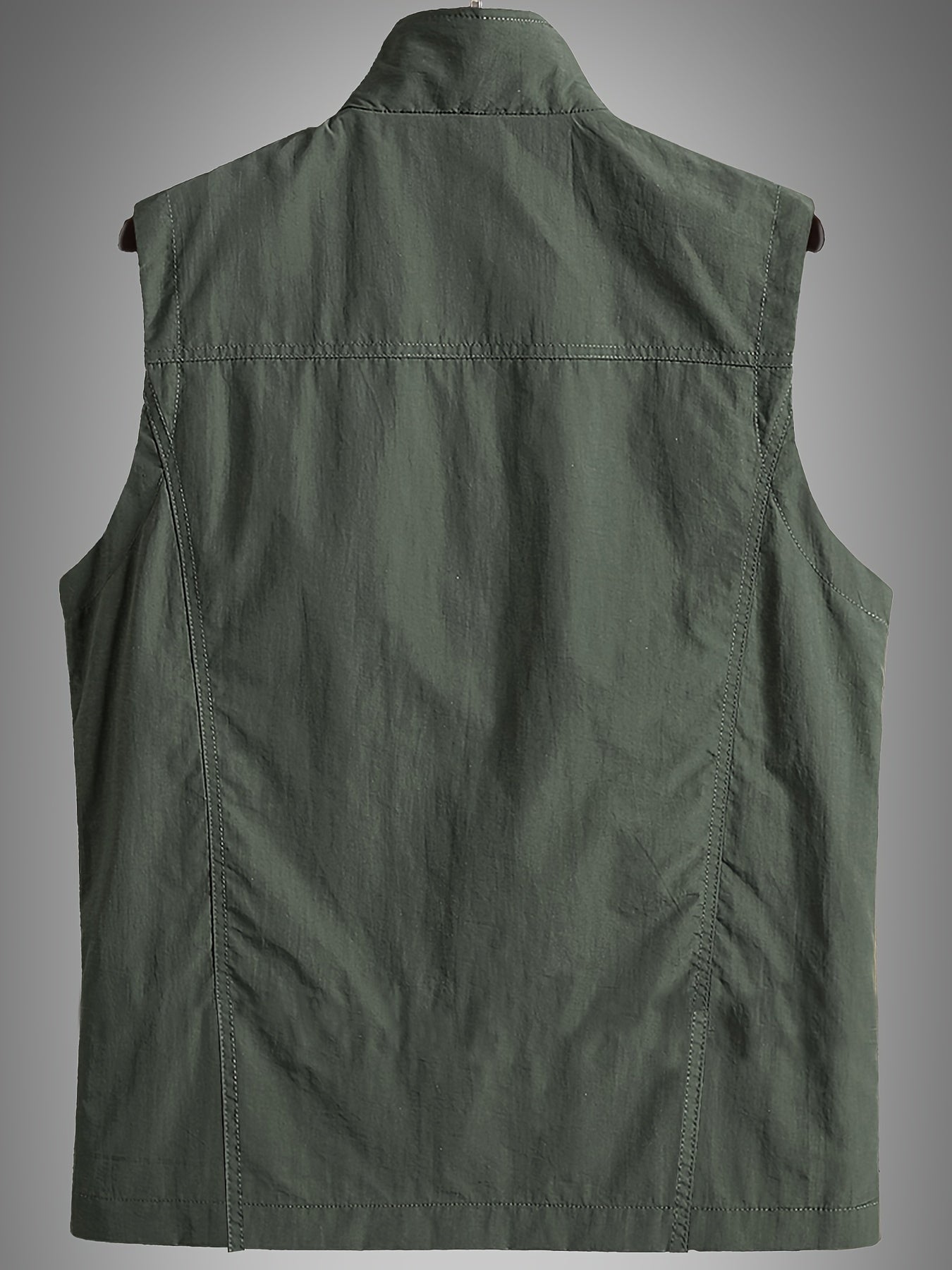 Solid Casual Nylon Men's Zip Up Sleeveless Vest Jacket, Men's Breathable Summer Outdoor Jacket With Multiple Zipper Pockets, Hiking Fishing Camping