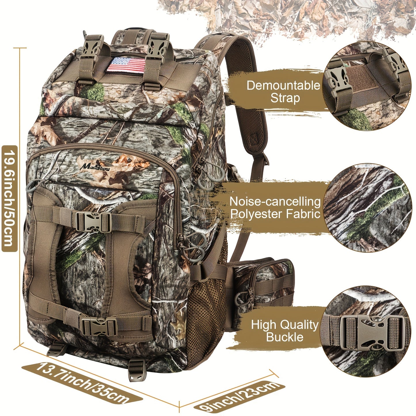 Hunting Backpack, Camo Hunting Pack with Rain Cover, Long-Lasting Large Capacity Hunting Day Pack for Rifle Bow Gun