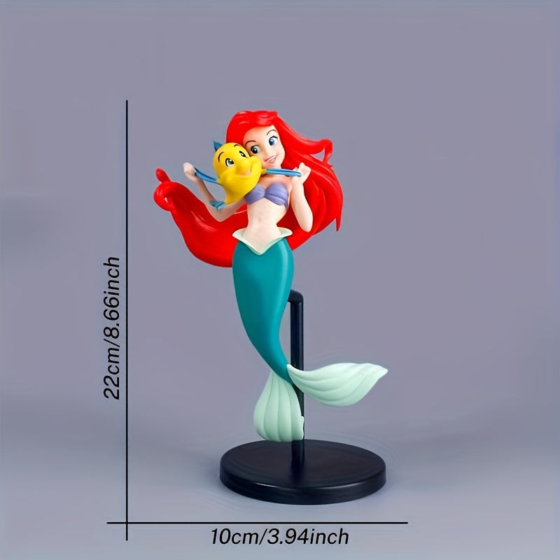 Disney Little Mermaid Ariel PVC Figure Set, Anime Mermaid Princess Collectible Model Kit, Authorized Decorative Cartoon Ornament for Car, Office, Home, Gift for Ages 14+