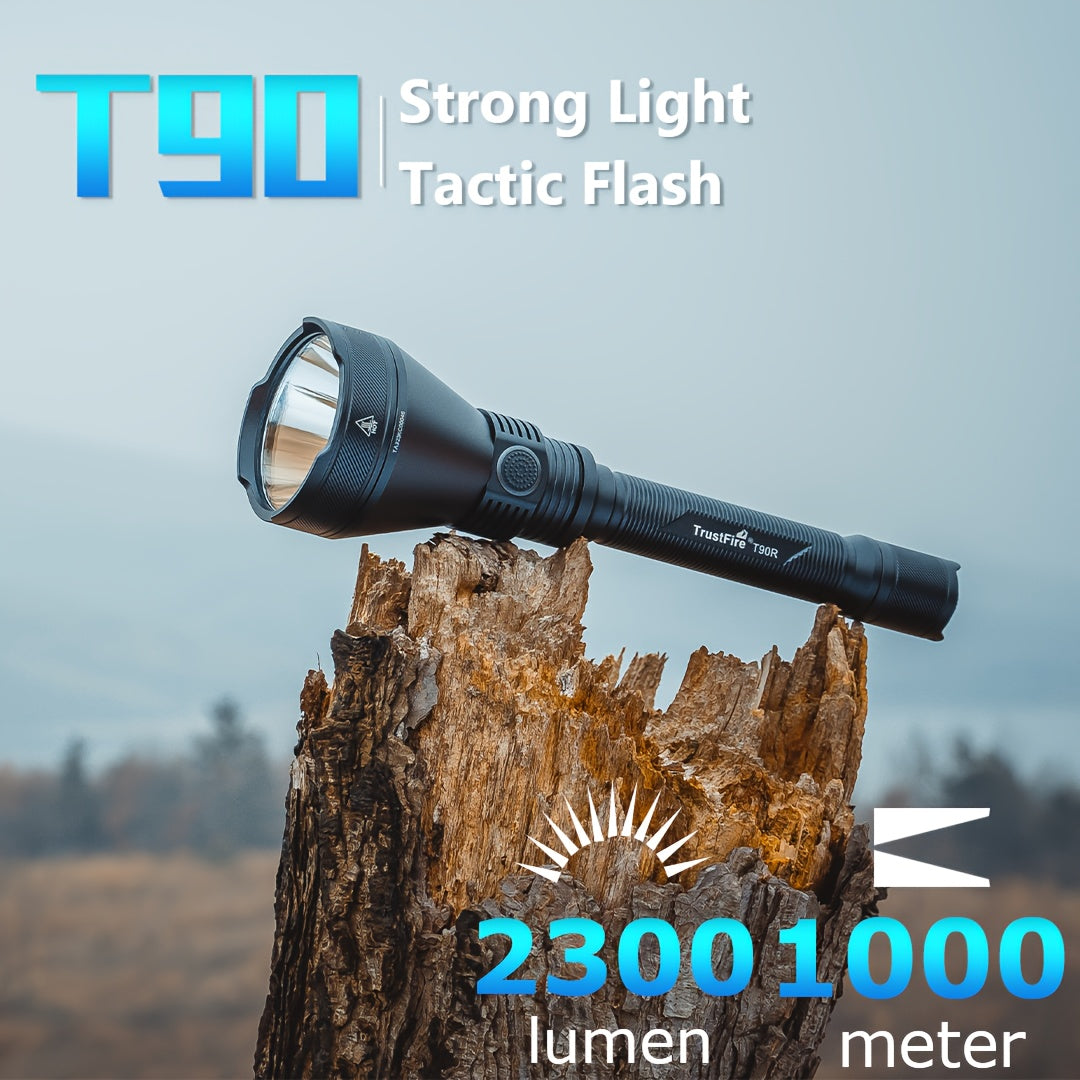 TrustFire T90R 4800 Lumen Tactical Flashlight Rechargeable LED Hunting Flashlight, 1600 Meter USB Rechargeable Tactical Flashlight For Hunting Tactical Flashlight For Search And Rescue Emergency Flashlight Tactical Flashlight