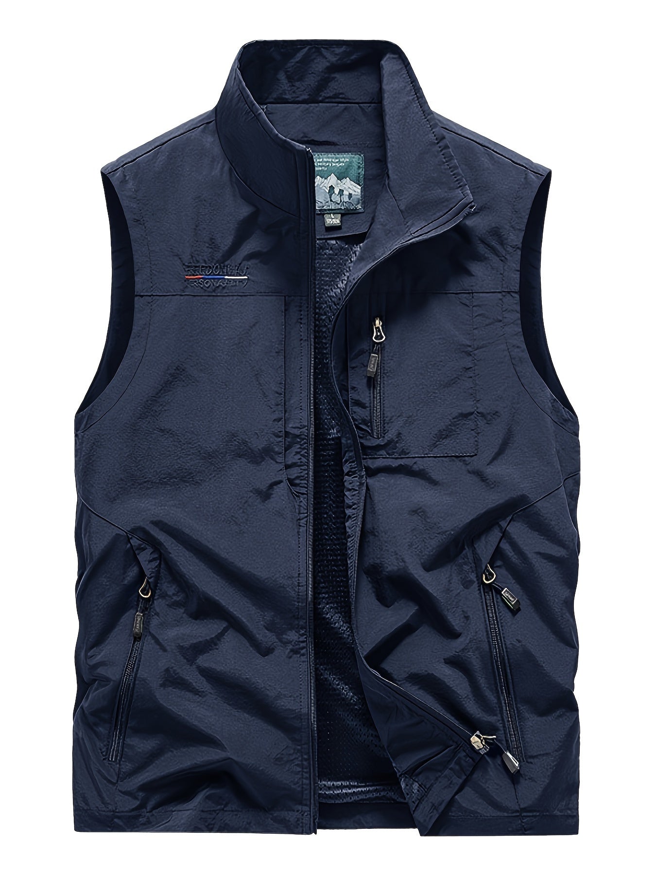 Zipper Pockets Cargo Vest, Men's Casual Outwear Stand Collar Zip Up Vest For Spring Summer Outdoor Fishing Photography