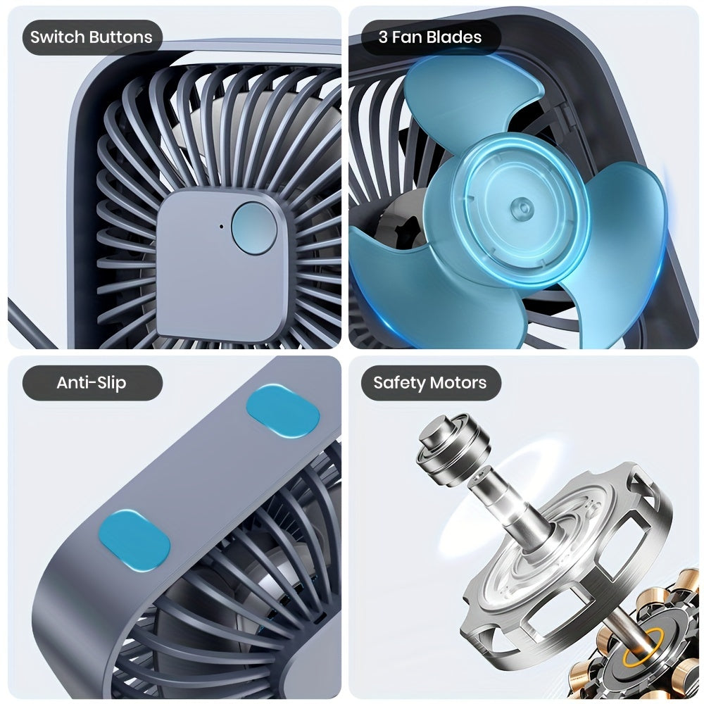 Stay Cool & Comfortable Anywhere: Portable USB Desk Fan with 3 Speeds & 360° Silent Operation