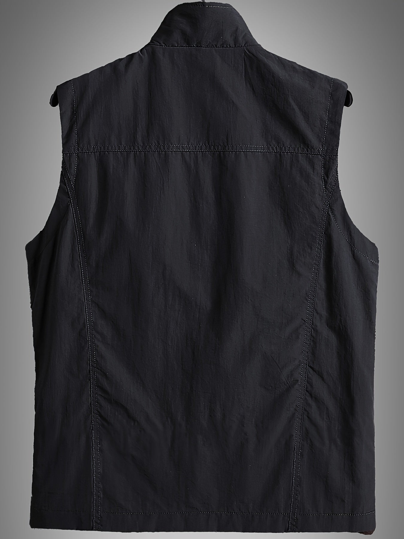 Solid Casual Nylon Men's Zip Up Sleeveless Vest Jacket, Men's Breathable Summer Outdoor Jacket With Multiple Zipper Pockets, Hiking Fishing Camping