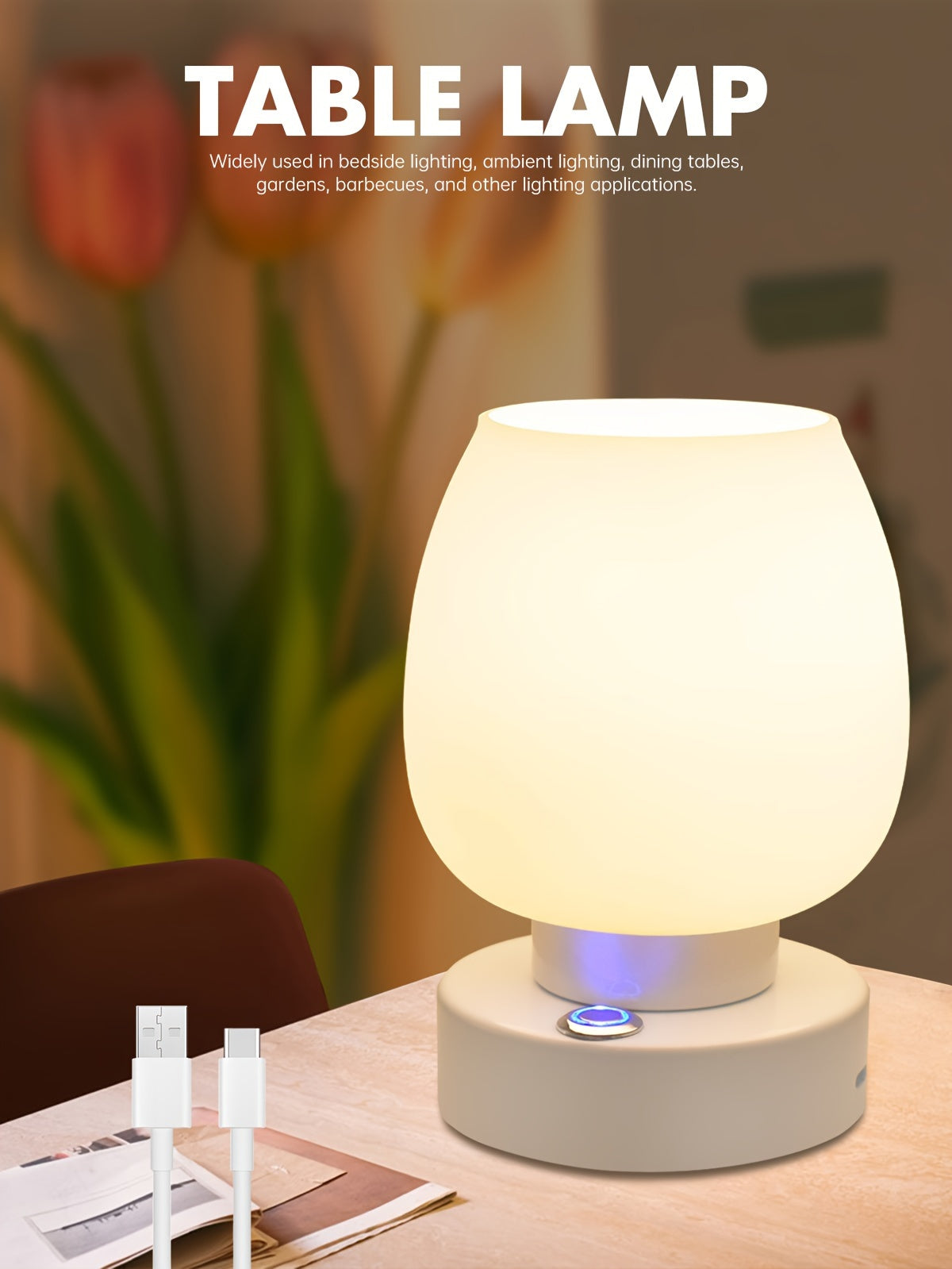 Rechargeable LED Desk Lamp with 3 Color Modes, Adjustable Brightness, Eye-Care Reading Light for Bedroom and Office