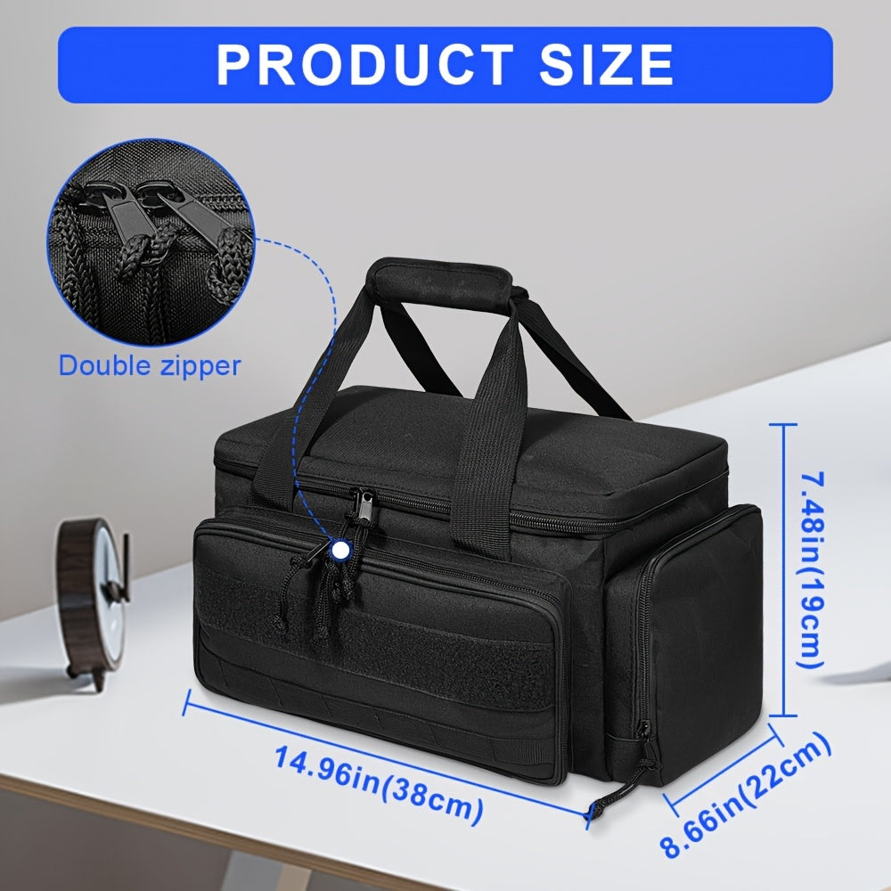 Heavy-duty 14-inch tactical tool bag with scratch-resistant bottom, durable black work case suitable for electricians, maintenance personnel, and craftsmen - essential multi-compartment tool storage pouch