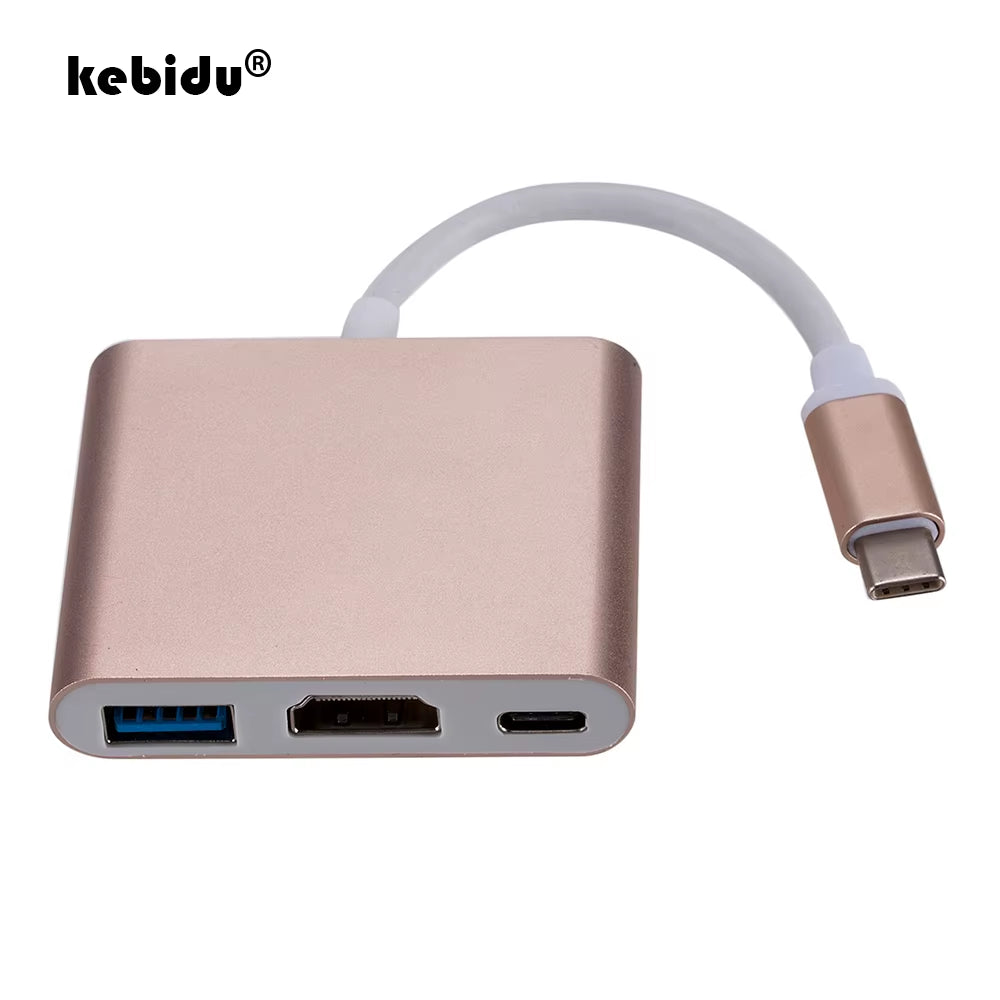 Type C to Hdmi-Compatible Converter Adapter Usbc to Hdmi-Compatible/Usb3.0/Type C Adapter Type-C HUB Aluminum for Macbook