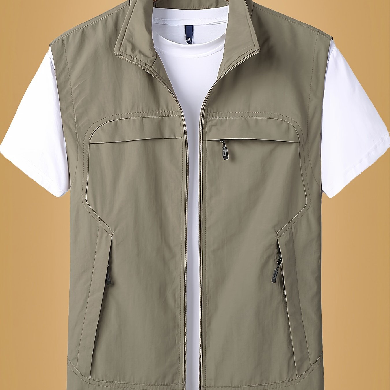 Solid Casual Nylon Men's Zip Up Sleeveless Vest Jacket, Men's Breathable Summer Outdoor Jacket With Multiple Zipper Pockets, Hiking Fishing Camping