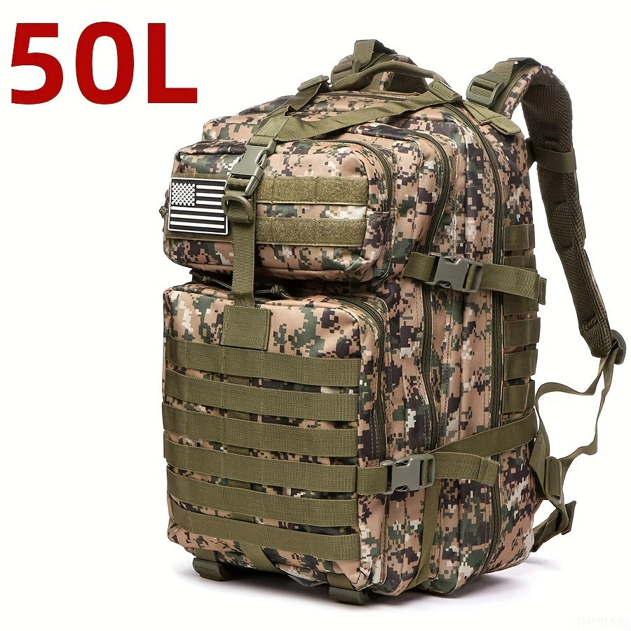 Waterproof Outdoor Backpack for Hiking, Fishing & Hunting - Durable Oxford Cloth, Camo Design, 25L/50L Capacity, Zip Closure