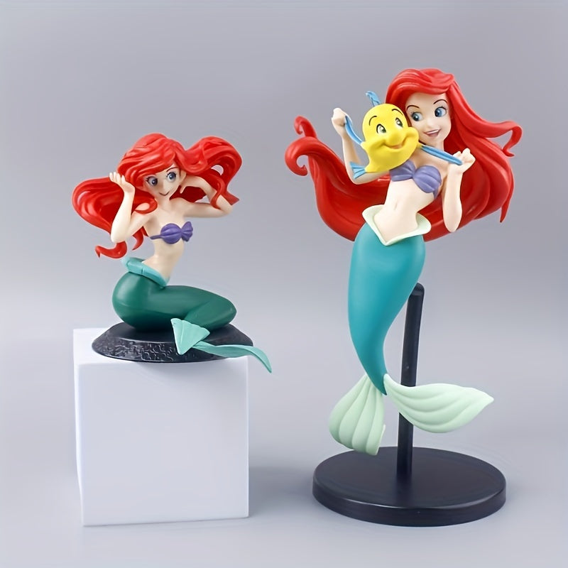 Disney Little Mermaid Ariel PVC Figure Set, Anime Mermaid Princess Collectible Model Kit, Authorized Decorative Cartoon Ornament for Car, Office, Home, Gift for Ages 14+