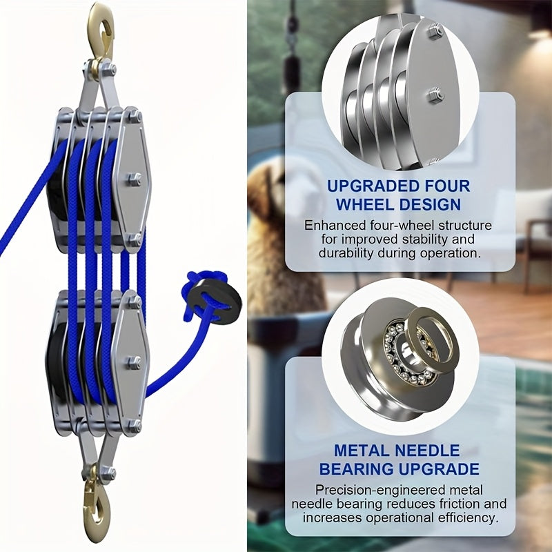 Upgraded Rope Pulley Lifter, 8:1 Elevating Force Pulley Set and Sliding System, Heavy-Duty Load Capacity, 19.81 meter Rope Lifting Machine for Hunting Garage Warehouse
