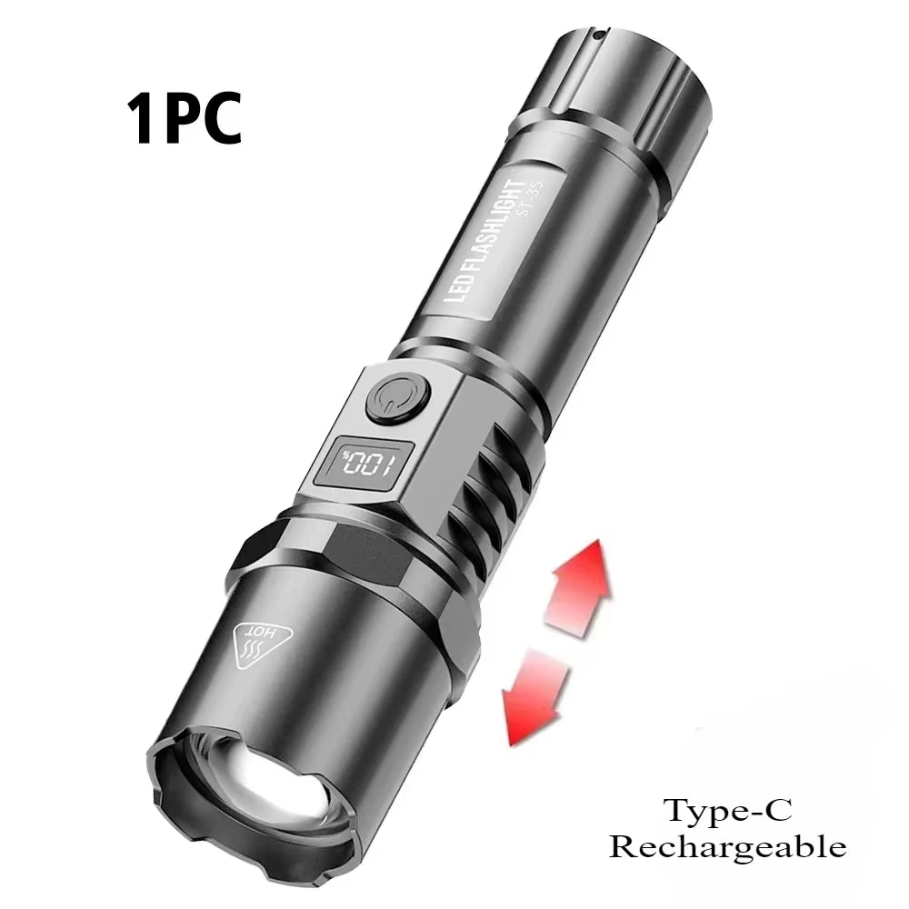 High Power Flashlight Type C Rechargeable Led Flashlight Powerful Torch Light for Camping Hiking Flash Light