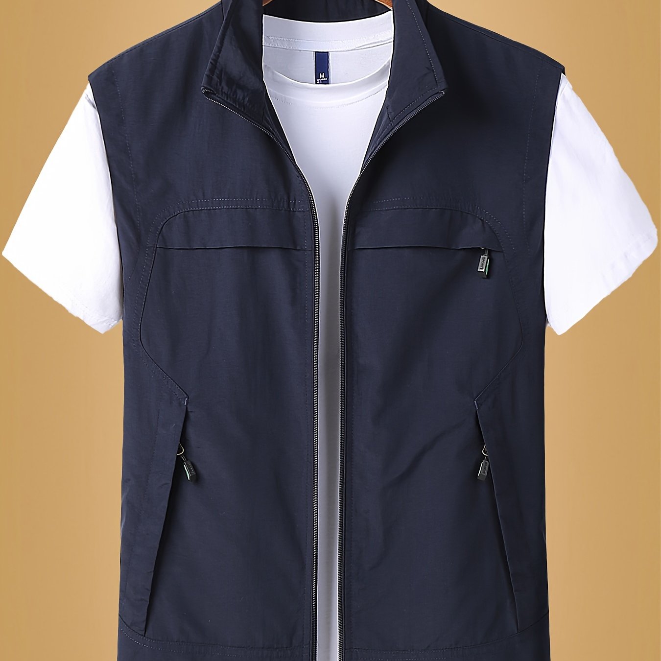 Solid Casual Nylon Men's Zip Up Sleeveless Vest Jacket, Men's Breathable Summer Outdoor Jacket With Multiple Zipper Pockets, Hiking Fishing Camping