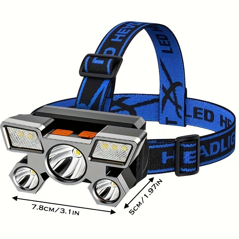 USB Rechargeable Headlamp Portable 5LED Headlight Built In Battery Torch Portable Working Light Fishing Camping Head Light For Travel, Camping, Fishing, Hunting