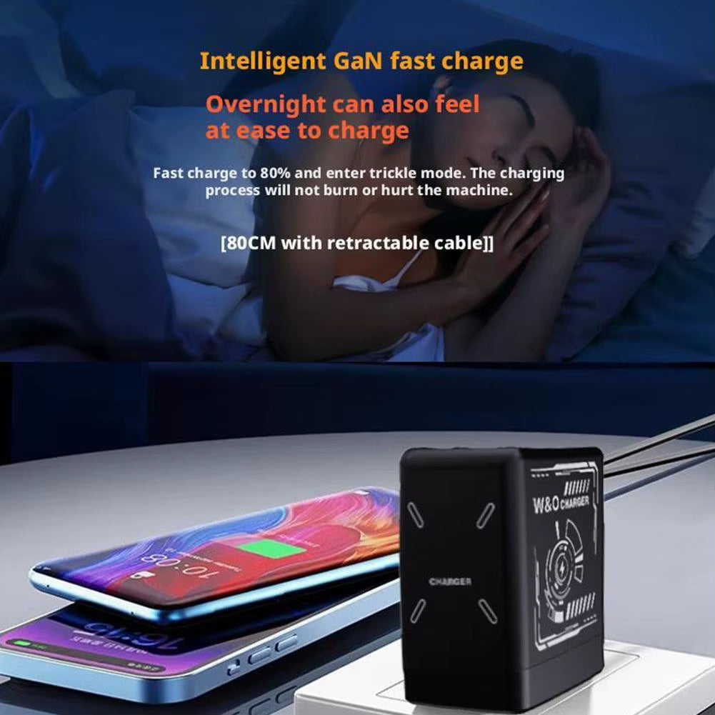 Dual PD+USB Smart Charger 2 in 1 Gan Charger Compatible 120W Retractable Fast Charging Charger for Smartphone