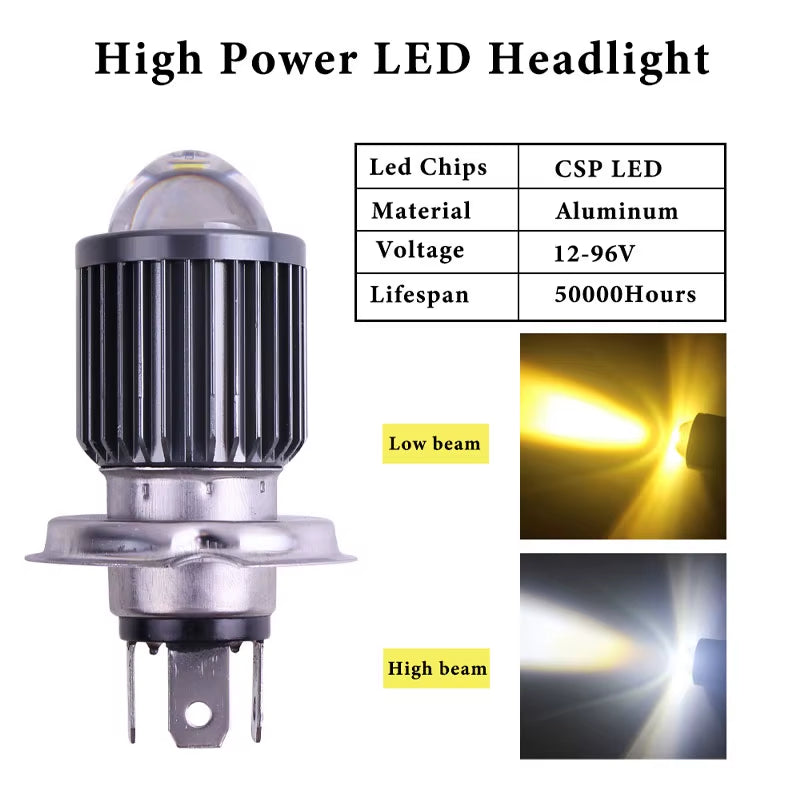 H4 LED Motorcycle Headlight Bulbs 3570 CSP Lens White White Hi Lo Beam Fog Lamp Universal Driving Lamp Scooter Accessories