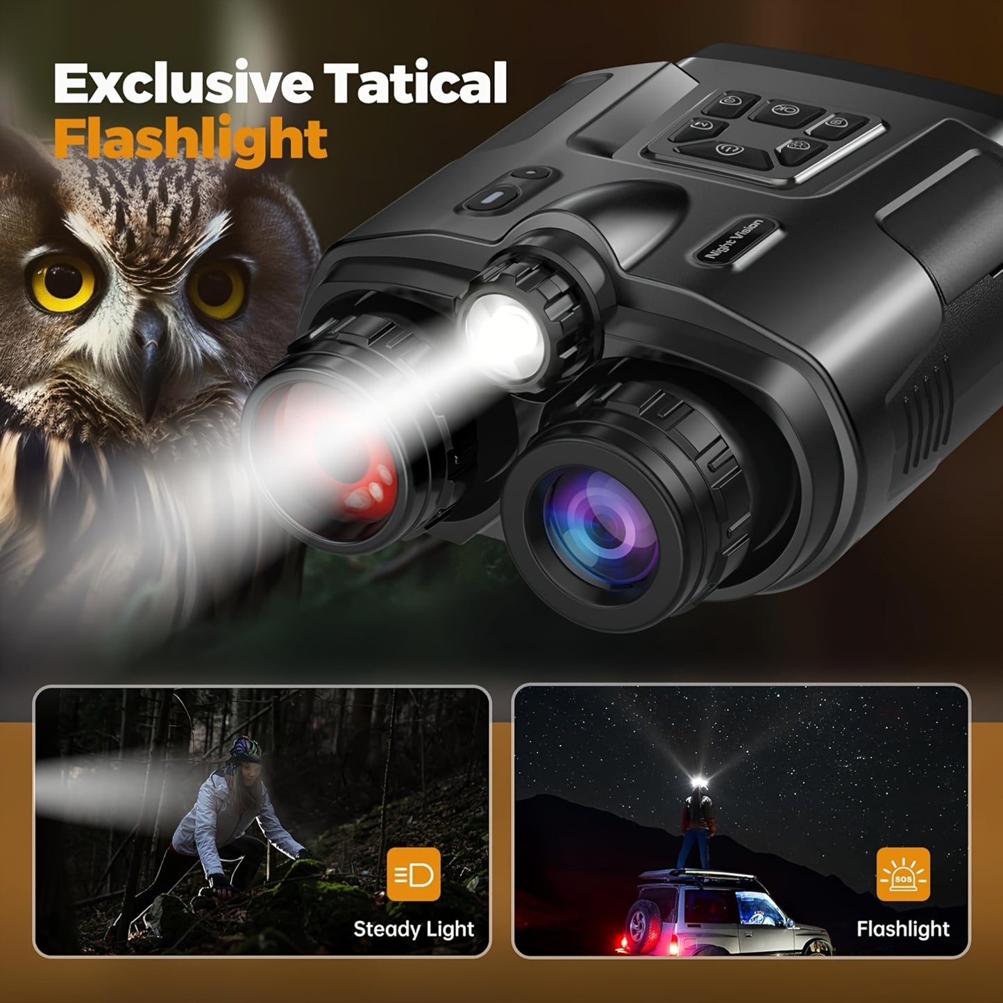 Upgraded 8x 4K Ultra HD Digital Night Vision Binoculars, 3-inch High Resolution Display, 5000mAh Battery And Safe And Reliable Tactical Flashlight - Perfect for Outdoor Night Adventures And Wildlife Spotting, Great Gift for M