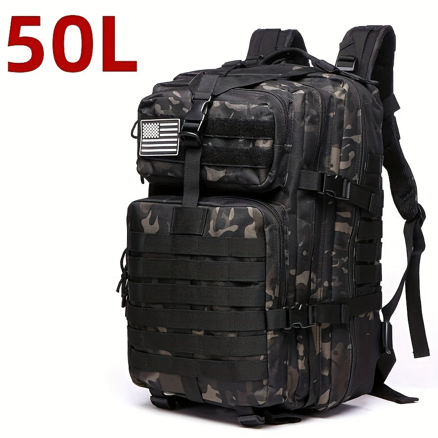 Waterproof Outdoor Backpack for Hiking, Fishing & Hunting - Durable Oxford Cloth, Camo Design, 25L/50L Capacity, Zip Closure