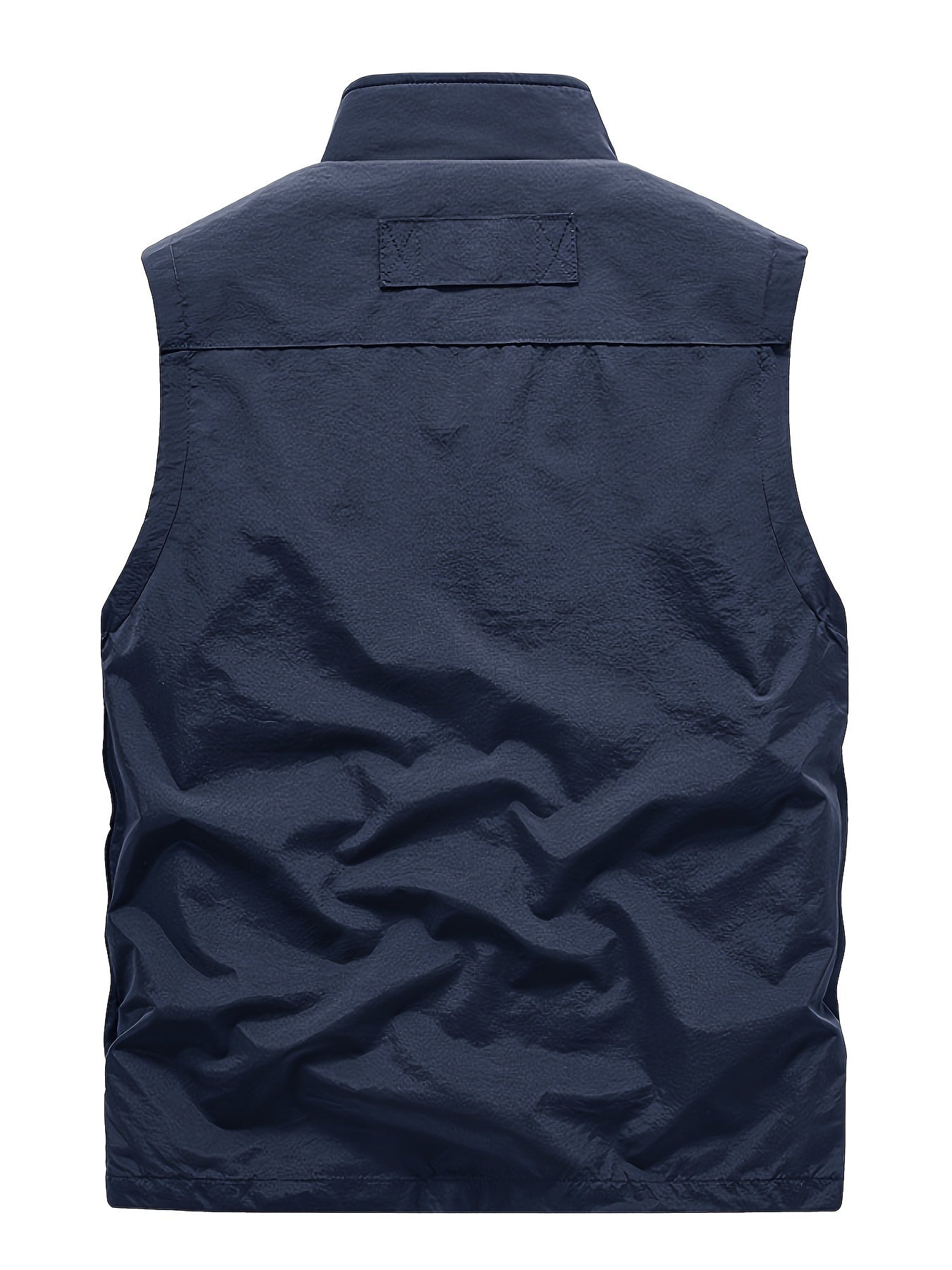 Zipper Pockets Cargo Vest, Men's Casual Outwear Stand Collar Zip Up Vest For Spring Summer Outdoor Fishing Photography