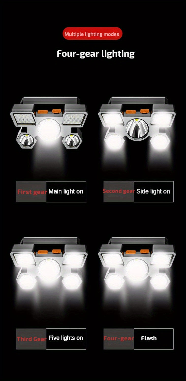 USB Rechargeable Headlamp Portable 5LED Headlight Built In Battery Torch Portable Working Light Fishing Camping Head Light For Travel, Camping, Fishing, Hunting